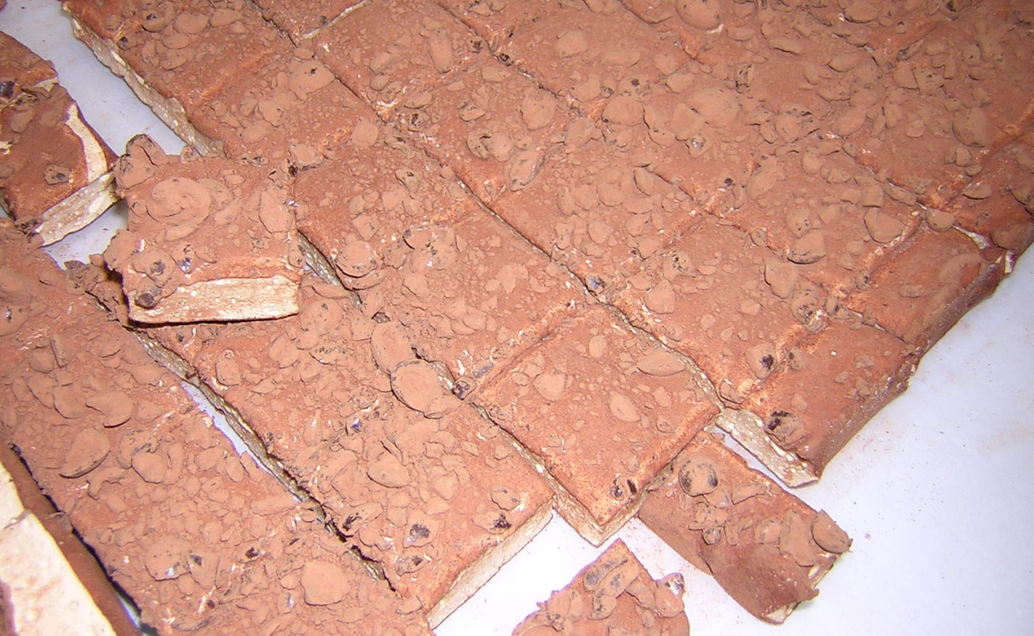 A sheet of gourmet marshmallows cut by a machine.